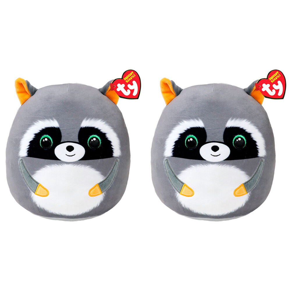 2PK TY Squishy Beanies Sneaky Raccoon Kids Squish Toy 25cm Grey 3y ...
