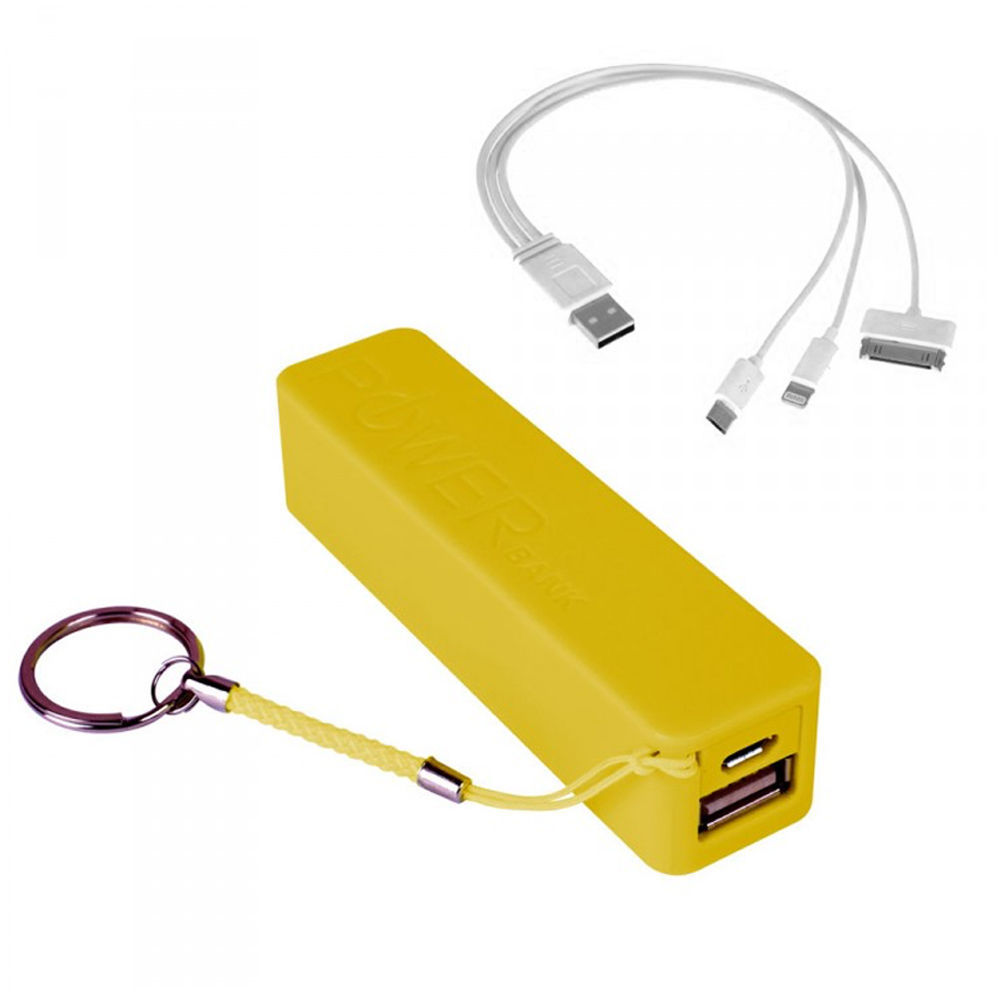 Yellow Power Bank Portable Keyring Micro USB/Apple Charger iPhone