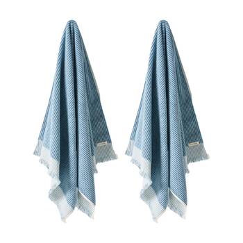 2PK Linen House 580GSM Cotton Alara Blue Stripe Bathroom Bath Sheet 82x170cm 
