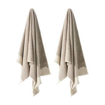 2PK Linen House 580GSM Alara Pebble Beige Stripe Bathroom Bath Sheet 82x170cm 