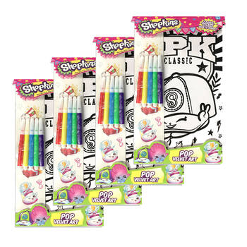 4PK Shopkins Pop Velvet Art Colouring w/Markers & Sticker 5y+