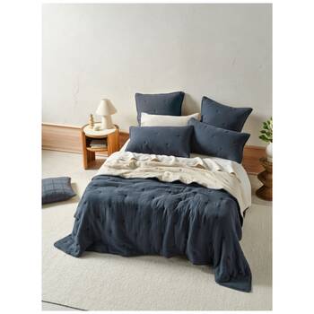 Linen House Somerset Navy Blue Cotton Muslin Coverlet 260x240cm