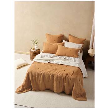 Linen House Somerset Cinnamon Brown Cotton Muslin Coverlet 260x240cm