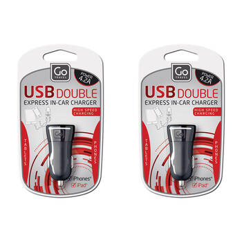 2PK Go Travel USB Double Car Charger - Black