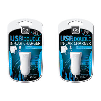2PK Go Travel USB In-Car Charger - White