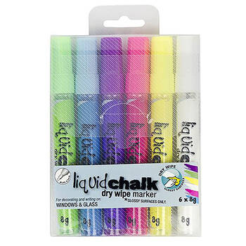 6pc Texta Liquid Chalk Dry Wipe Assorted Colours