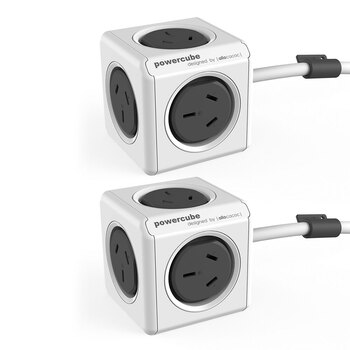 2PK Grey Powercube 5 Socket Mountable Power Board w/1.5m Cord