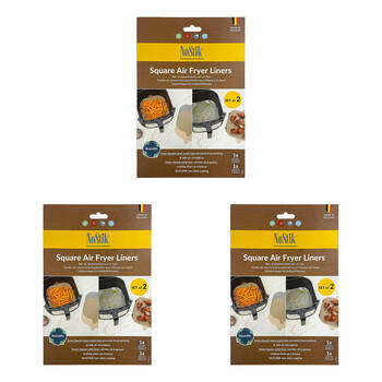 3x 2pc Nostik Reusable Kitchen Silicone Fibreglass Square Air Fryer Liner 24.5cm