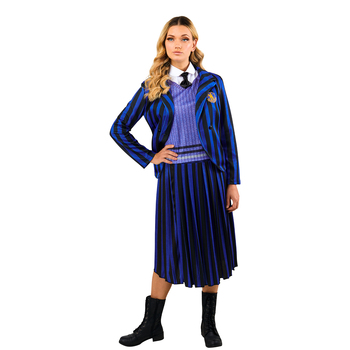 Wednesday Nevermore Blue Adult Academy Uniform Net Costume Dress-Up Size L