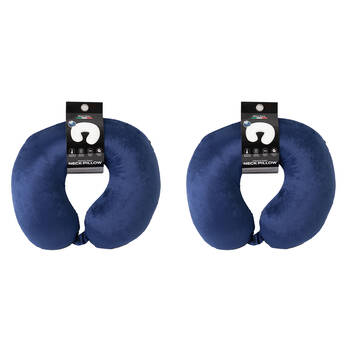 2PK Milano Decor Polyester Memory Foam Travel Neck Support Pillow 30x30cm Blue