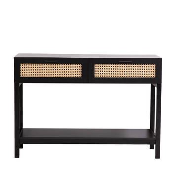 Casa Decor Tulum Rattan Console Table 115x80cm - Black