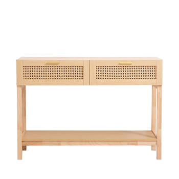 Casa Decor Santiago Rattan Console Table 115x80cm - Oak
