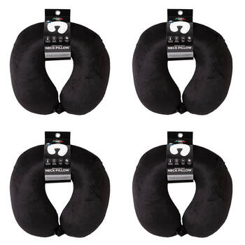 4PK Milano Decor Polyester Memory Foam Travel Neck Support Pillow 30x30cm Black