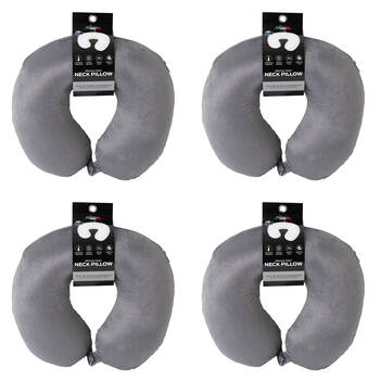 4PK Milano Decor Polyester Memory Foam Travel Neck Support Pillow 30x30cm Grey