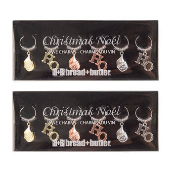 2x 6pc Bread and Butter Alloy/Steel Santa/HO Wine Charms Set