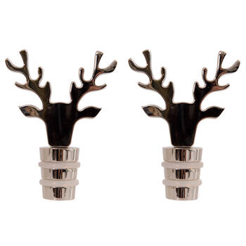 2PK Bread and Butter Silver Stag Alloy Wine Bottle Stopper