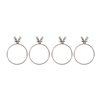 4pc Bread and Butter Alloy Stag Head Napkin Rings - Silver