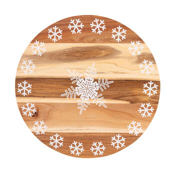 Bread and Butter 18in Print Wooden Lazy Susan Tray Round - White Snowflake