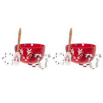 2PK Bread and Butter Electroplate Icy Reindeer Mini Mix Bowl Set - Red