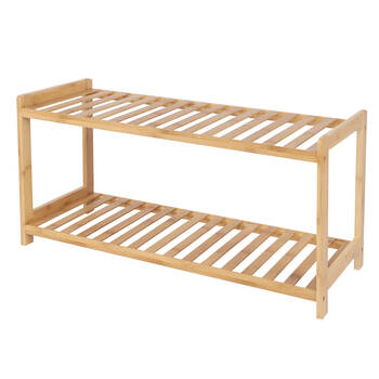 Casa Decor 2 Tier Bamboo Compact Shoe Storage Stool 69.8x36cm - Oak