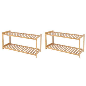 2PK Casa Decor 2 Tier Bamboo Compact Shoe Storage Stool 69.8x36cm - Oak