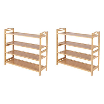 2PK Casa Decor 4 Tier Bamboo Compact Shoe Storage Stool 69x69cm - Oak