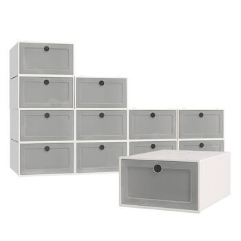 12pc Casa Decor Stackable Transparent Shoe Organiser Set 33x23cm - White