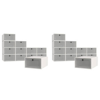 2x 12pc Casa Decor Stackable Transparent Shoe Organiser Set 33x23cm - White