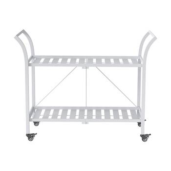 Casa Decor 2 Tier Metal Barcart - Powder Coated Folding White Gloss 90cm