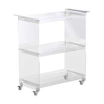 Casa Decor 3 Tier Acrylic Bar Cart - Clear Smooth-Glide Casters 89cm