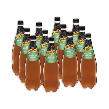 12pc Schweppes Dry Ginger Ale Flavoured Sparkling Soft Drink Bottles 1.1L