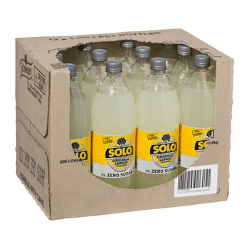 12pc Solo Zero Sugar Lemon Flavoured Soft Drink Bottles 1.25L