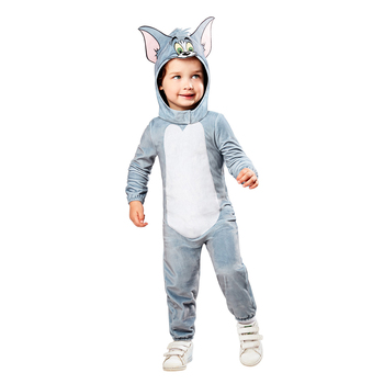 Tom & Jerry Costume Kids Tom Jumpsuit w/ Headpiece Size 3-4y - Grey