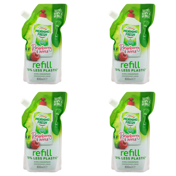 4PK Morning Fresh Concentrated Dishwashing Liquid Refill 800ml Raspberry/Apple