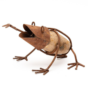 Garden Rust Metal 20cm Frog w/ Fly Outdoor Decor - Brown