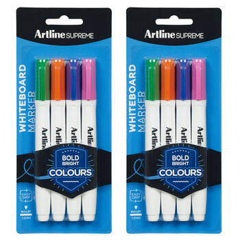 2x 4pc Artline Supreme Whiteboard Markers - Assorted Bright