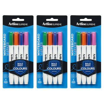 3x 4pc Artline Supreme Whiteboard Markers - Assorted Bright