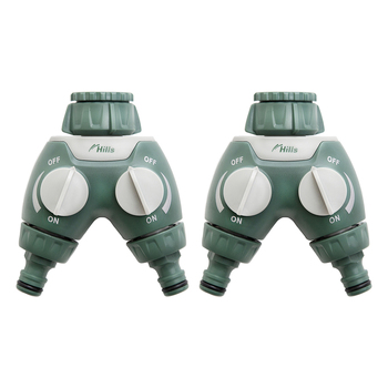 2PK Hills Two Way Hose Tap Adaptor Manifold Green/Grey