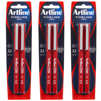 6pc Artline 220 0.2mm Fineline Pen - Red