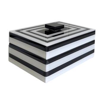 SS Collective Small Black & White Glass Bevelled Decorative Box 18x11cm