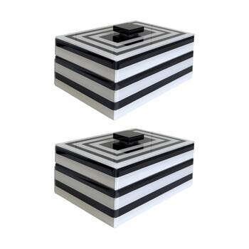 2PK SS Collective Small Black & White Glass Bevelled Decorative Box 18x11cm