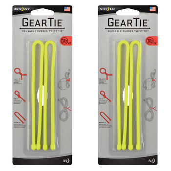 2x 2pc Nite Ize Gear Tie 12in Reusable Rubber Twist Organiser - Yellow