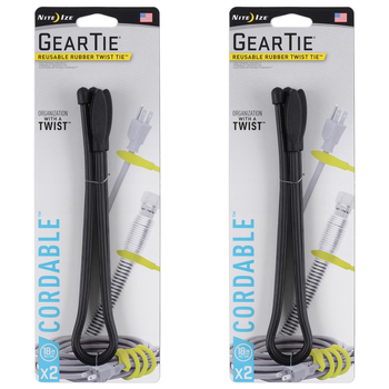 2x 2pc Nite Ize 18in Gear Tie Cordable Rubber Twist Organiser - Black