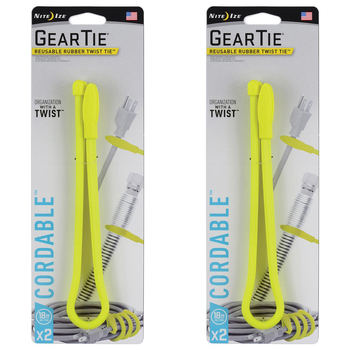2x 2pc Nite Ize 18in Gear Tie Reusable Cordable Twist Organiser Neon Yellow