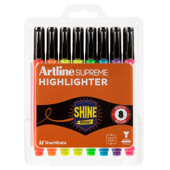 8pc Artline Supreme Highlighter Set - Assorted Colours
