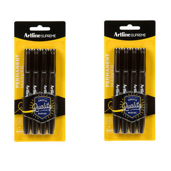 2x 4pc Artline Supreme 1.0mm Permanent Markers - Black