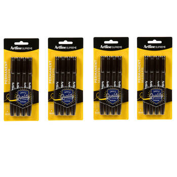 4x 4pc Artline Supreme 1.0mm Permanent Markers - Black