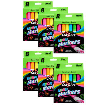 6PK Cra-Z-Art Stationery 8 Neon Coloured Water Based Kids Drawing Markers 3y+