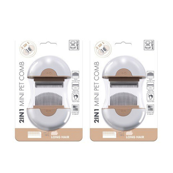 2x M-Pets 2-in-1 Mini Cat/Kitten Pet Comb For Long Hair Brown