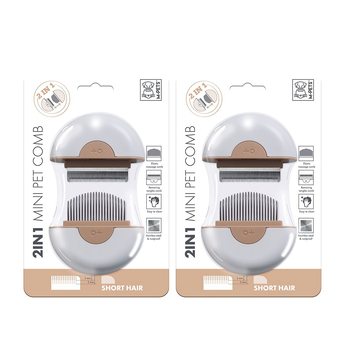 2x M-Pets 2-in-1 Mini Pet Cat/Kitten Comb For Short Hair Brown